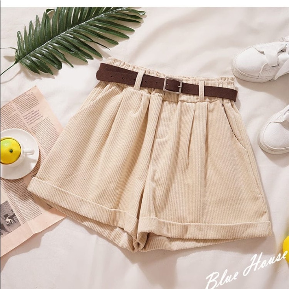 Khaki Tan Corduroy Wide Leg Shorts